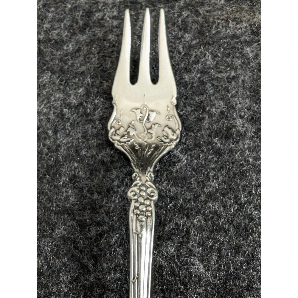 1847 Rogers Bros Silverplate Cocktail Fork 3-Tine 1904 Vintage Grape Floral 6 In